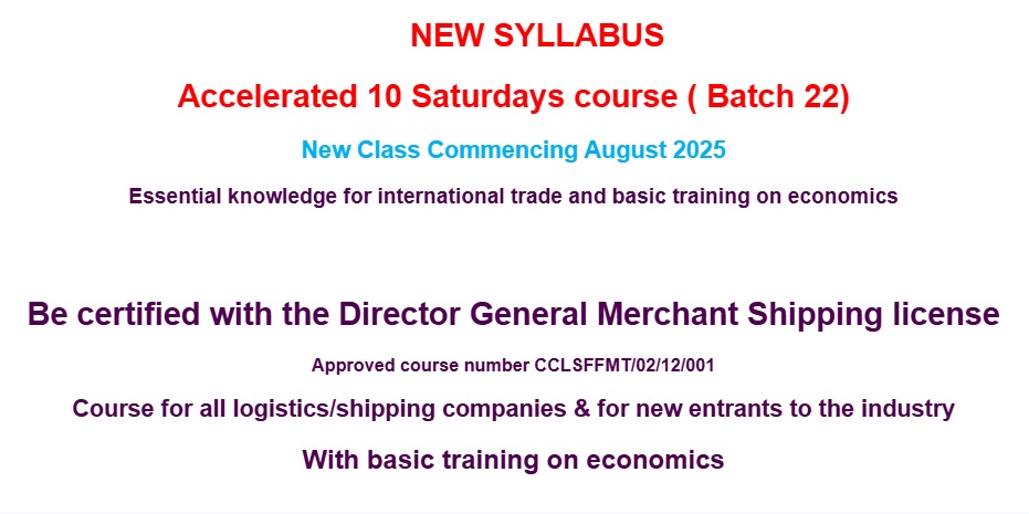 Director General Merchant Shipping certified Certificate Course in Logistics Services, Freight Forwarding & Multimodal Transport